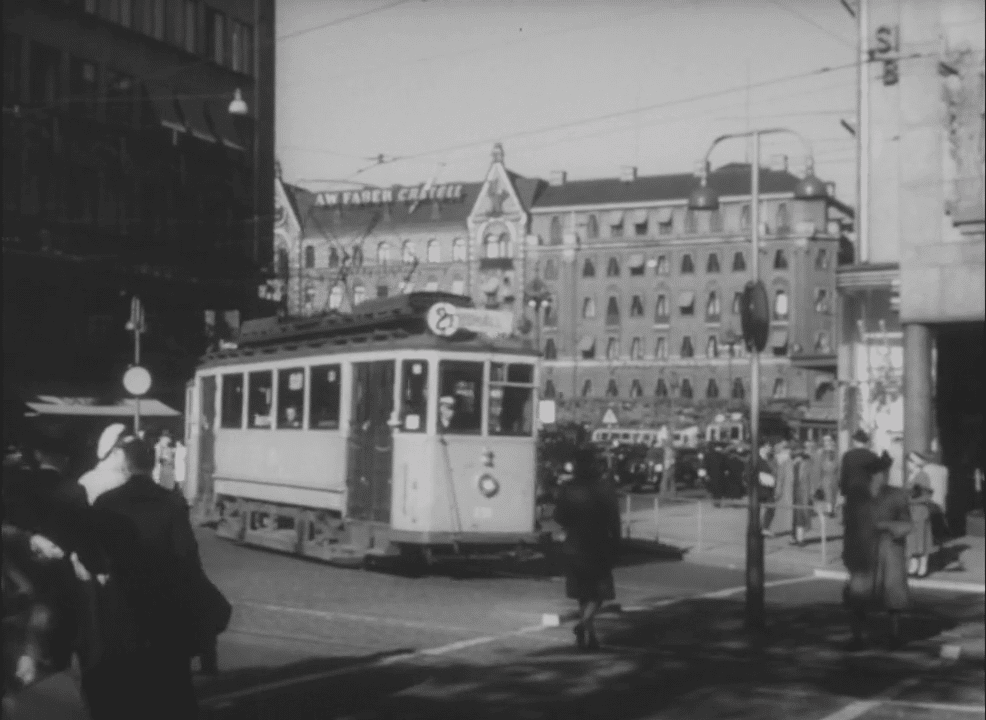 Spårvagn i Stockholmsmiljö.