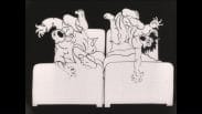 Tecknad reklam för PUBs stora realisation den 31 januari – 2 februari 1932 där två figurer hoppar upp ur varsin säng.